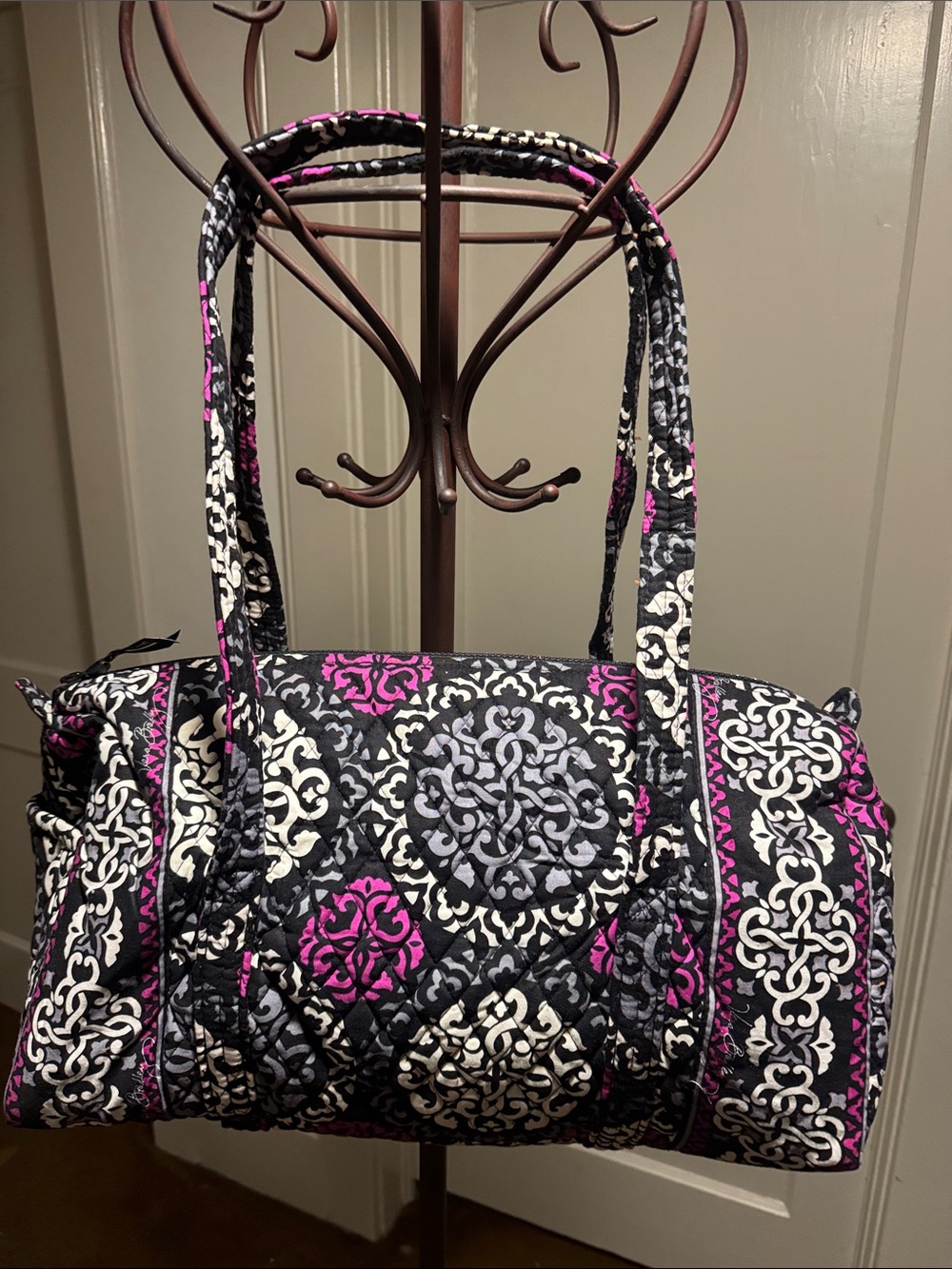 Vera Bradley Black, White & Magenta Quilted Travel Duffel
